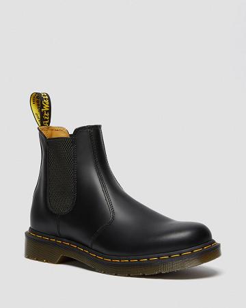 Dr Martens 2976 Yellow Stitch Smooth Læder Chelsea Støvler Dame Sort | DK 120VRW